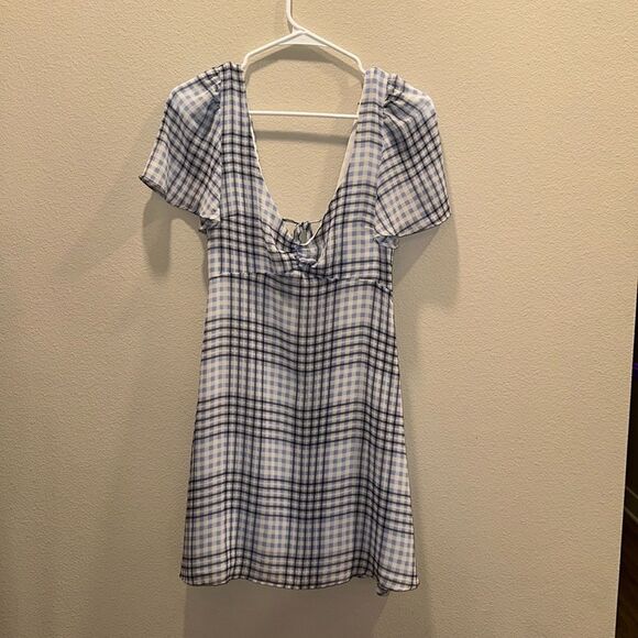Urban Outfitters Spring Showers Blue Plaid Chiffon Dress Size Med Preppy - Picture 4 of 11